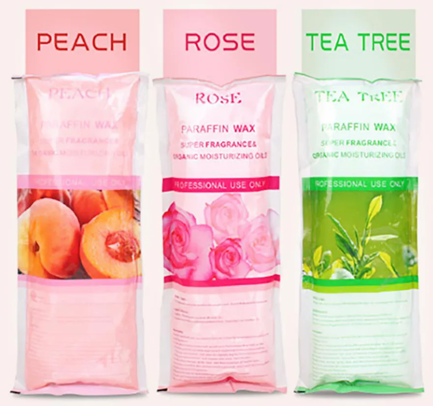 Paraffin wax bags in peach, rose and tea tree
