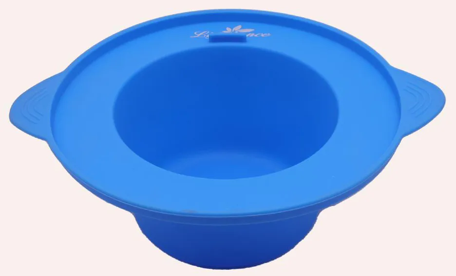 Blue collapsible silicone waxing bowl