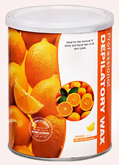 Lata de cera con bandas de naranja con tapa