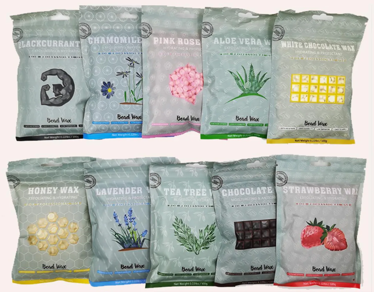 Heart shaped wax beads in ten printed bags