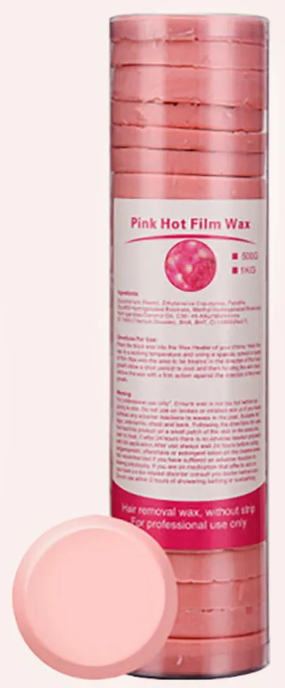 Pink hot film wax discs in tube
